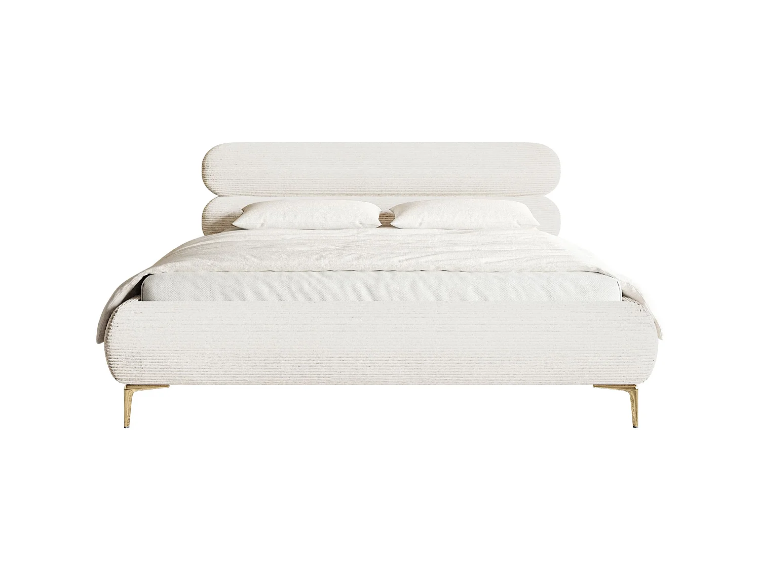 Polsterbett 180x200 mit Bettkasten – Cordstoff – goldfarbenen Füßen – Creme – ROULE CORD