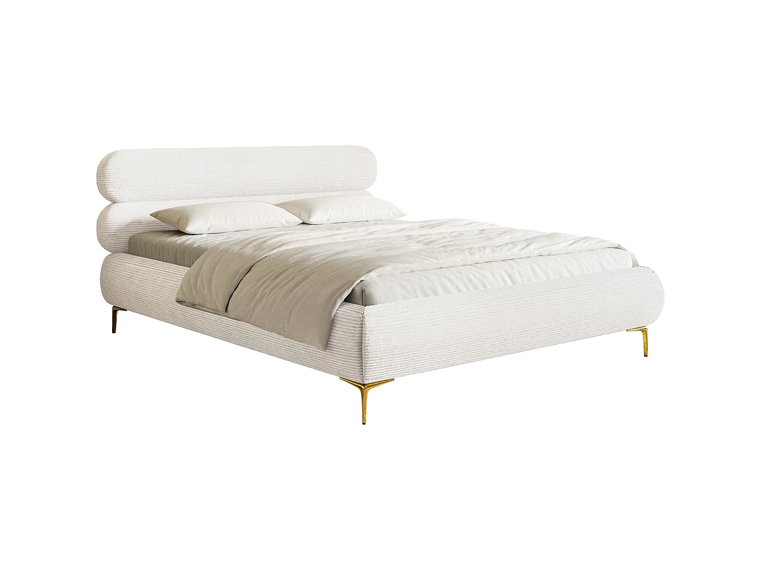 Lit tapissé 180x200 – rangement – velours côtelé – crème – ROULE CORD