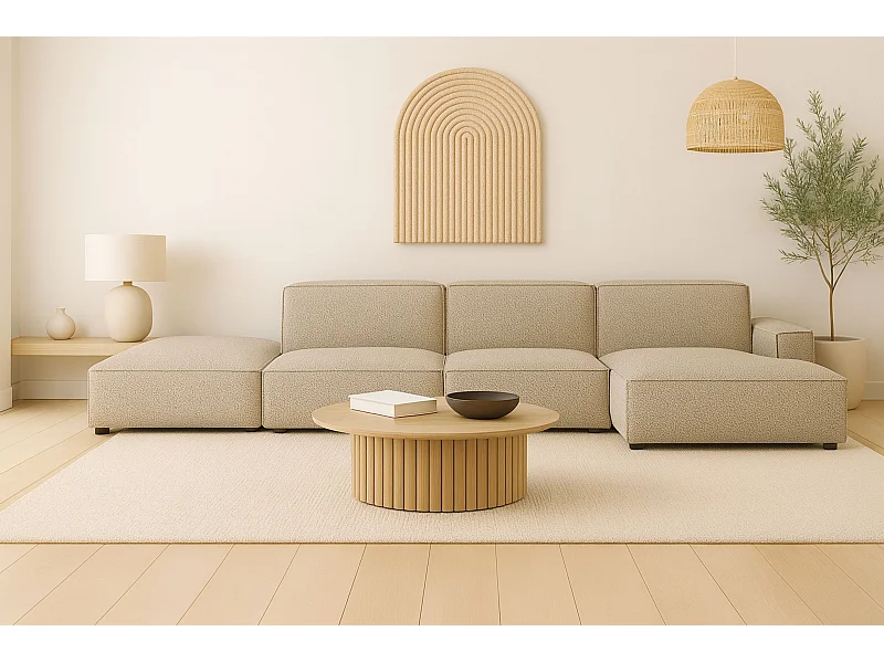 Hoekbank L-vorm + poef Cursal, stof Artico, beige, rechts