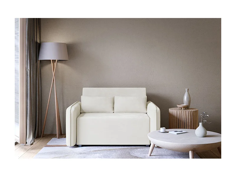 Schlafsofa 2-Sitzer – Bettkasten – Chenille hydrophob – Creme – DUELIA