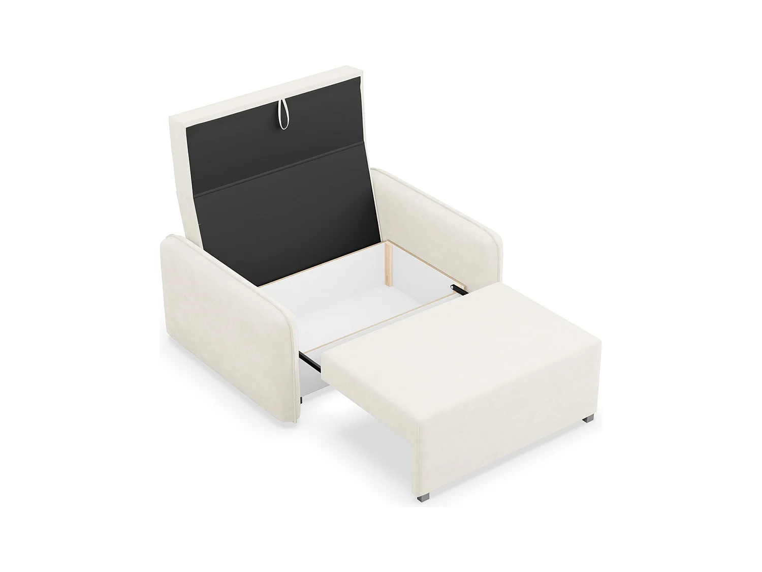 Canapé convertible 2 places – coffre – chenille hydrophobe – crème – DUELIA