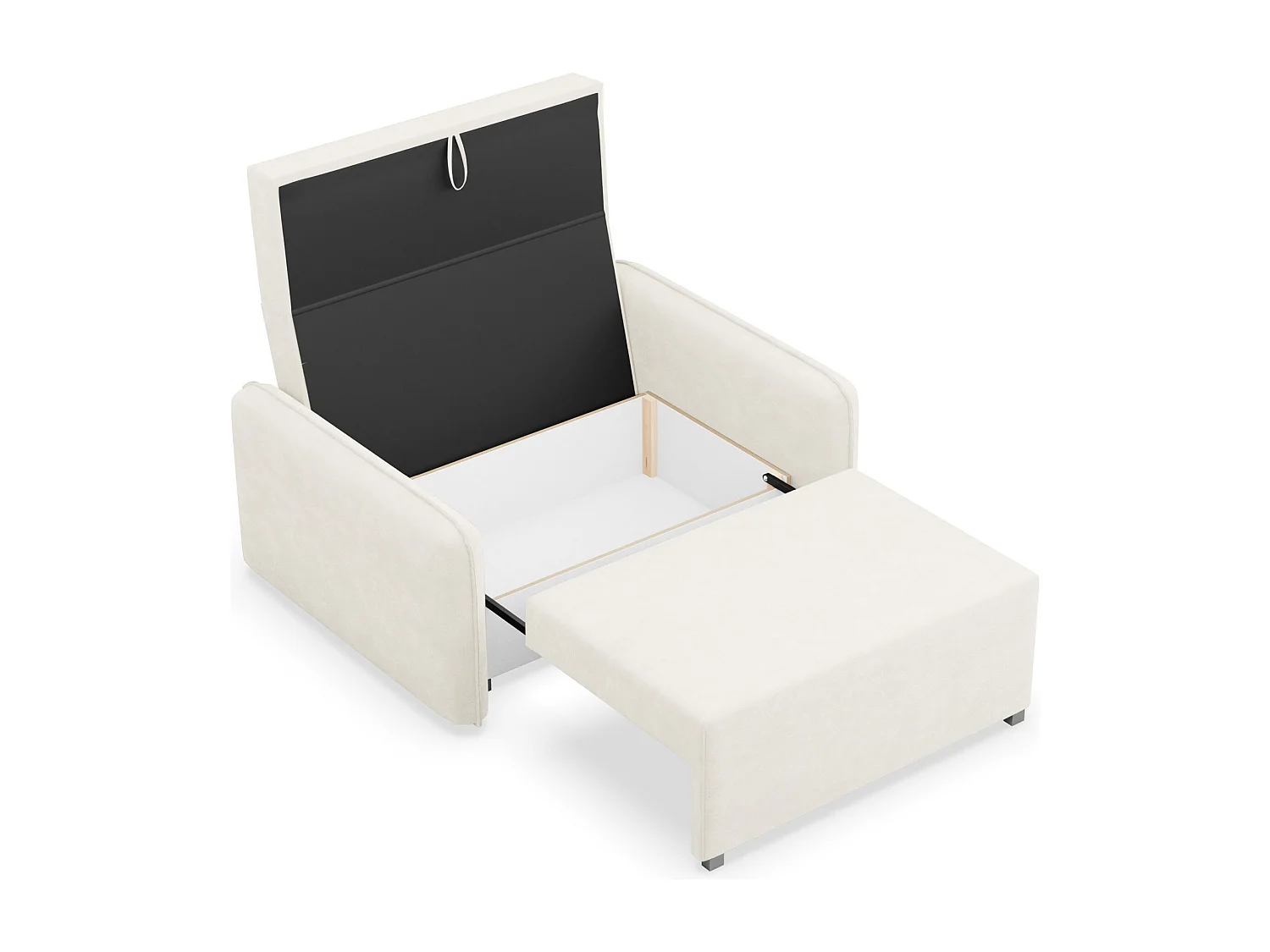 Canapé convertible 2 places – coffre – chenille hydrophobe – crème – DUELIA