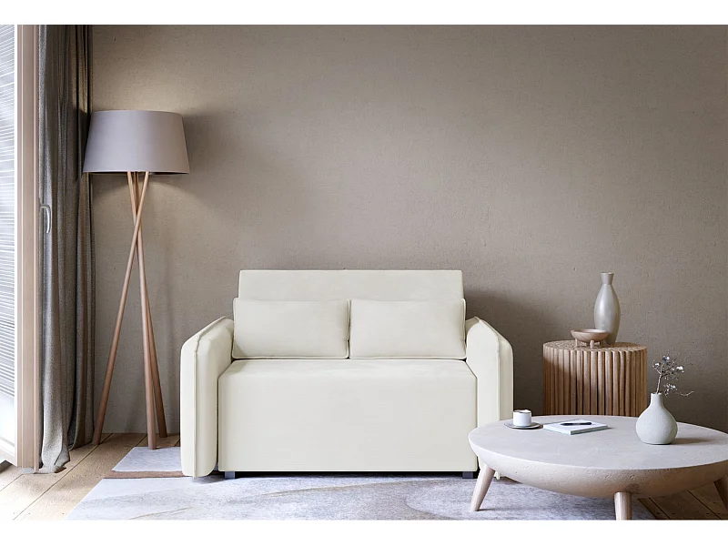 Schlafsofa 2-Sitzer – Bettkasten – Chenille hydrophob – Creme – DUELIA