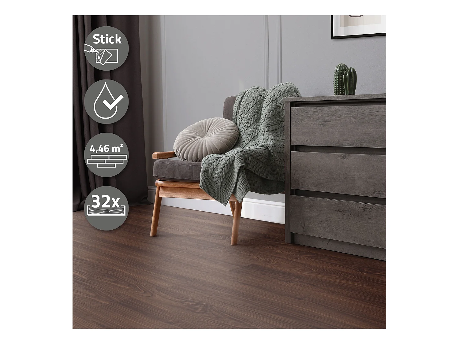 ML-Design Suelo vinílico de PVC 4,46m² color nogal marrón rojizo 32x planchas autoadhesivas 91,5x15,3cm láminas grosor 2 mm efecto madera antideslizan