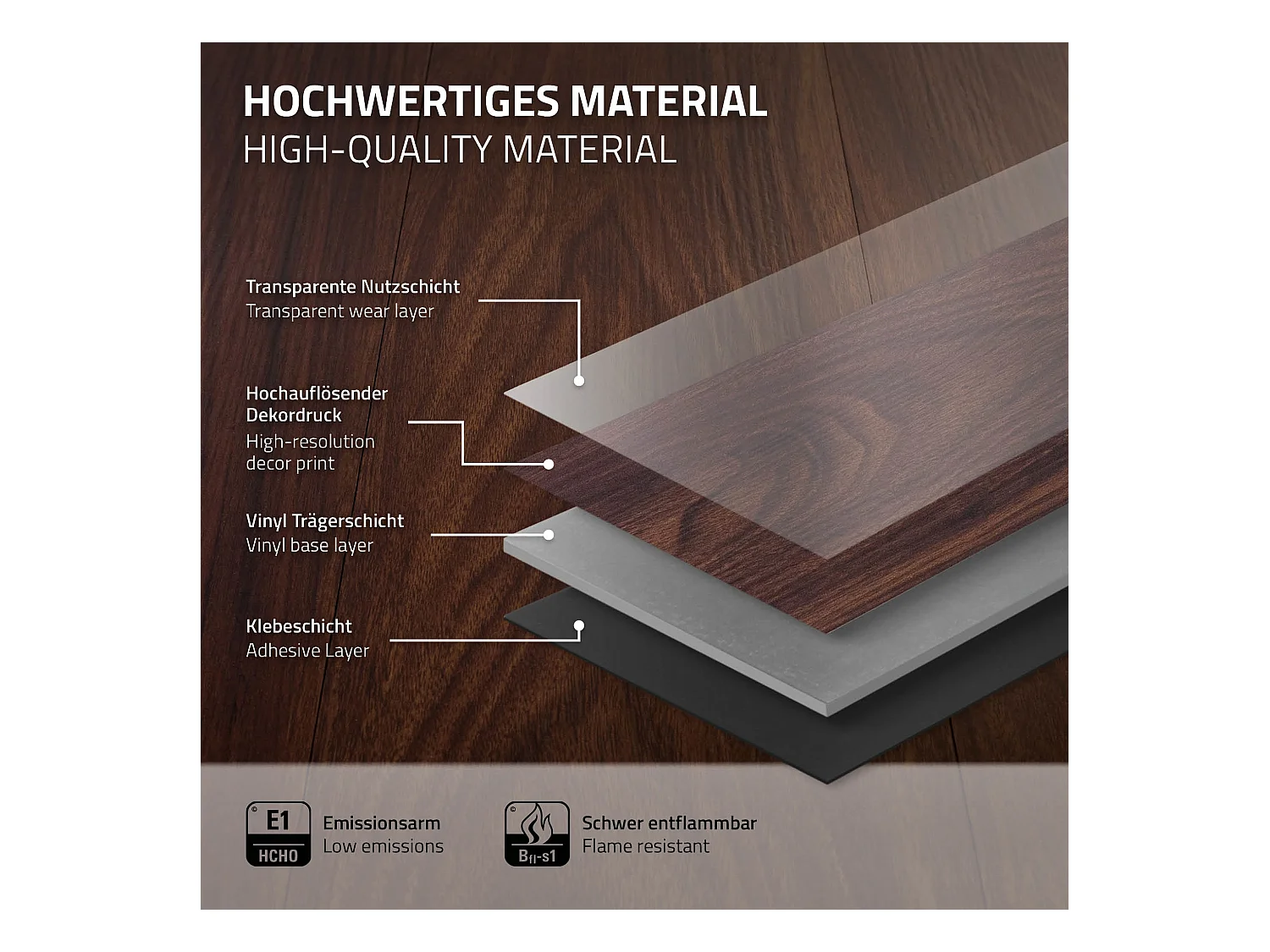 ML-Design Suelo vinílico de PVC 2,23m² color nogal marrón rojizo 16 planchas autoadhesivas 91,5x15,3cm láminas grosor 2mm efecto madera antideslizante