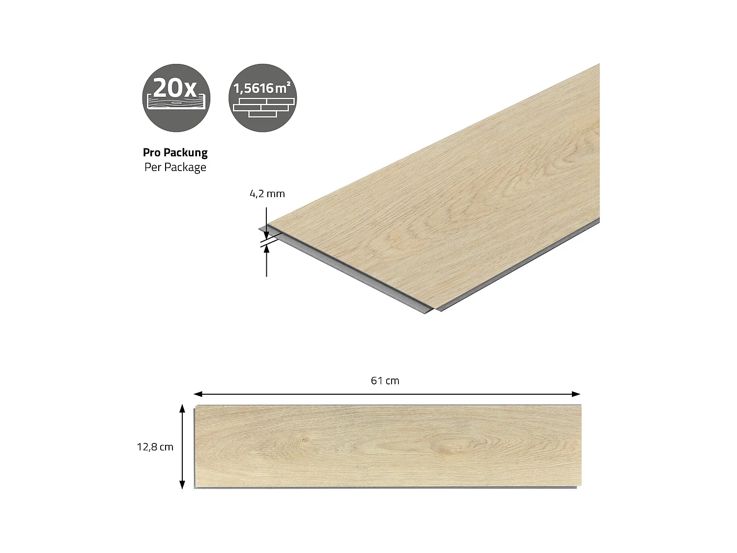 ML-Design Suelo vinílico de PVC 6.24m² color marrón roble natural 80 planchas sistema de click 61x12,8cm láminas grosor 4,2mm efecto madera