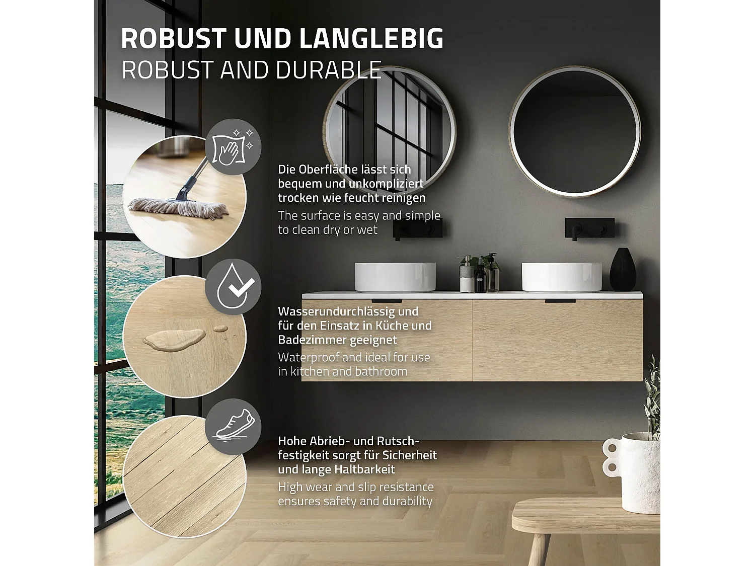 Pavimento in PVC Deluxe 61x12,8cm 6,24 m² a click rovere naturale a spina di pesce 80 listoni vinile rivestimento aspetto legno impermeabile ML-Design