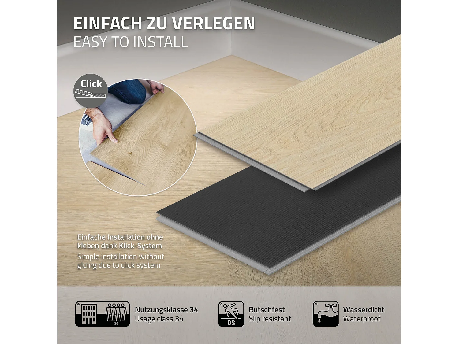 Pavimento in PVC Deluxe 61x12,8cm 6,24 m² a click rovere naturale a spina di pesce 80 listoni vinile rivestimento aspetto legno impermeabile ML-Design