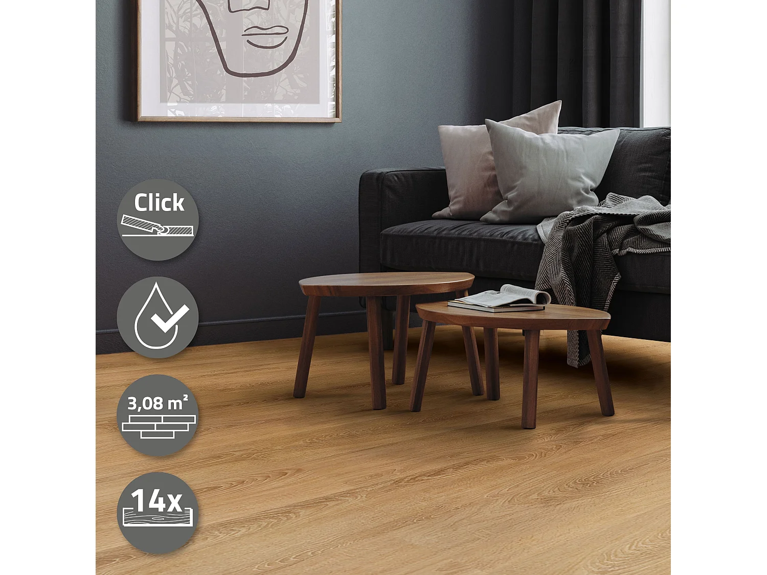 Pavimento in PVC Deluxe 122x18 cm 3 m² 4,2 mm marrone chiaro 14 doghe laminati ad incastro vinile aspetto legno copripavimento impermeabile ML-Design