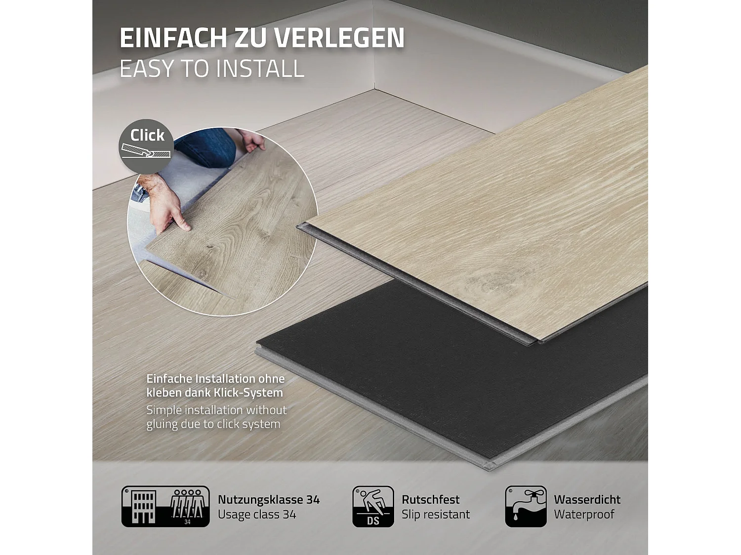 Pavimento in PVC Deluxe 122x18cm 3,08 m² 4,2mm rovere lucido 14 pezzi ad incastro vinile rivestimento aspetto legno antiscivolo impermeabile ML-Design