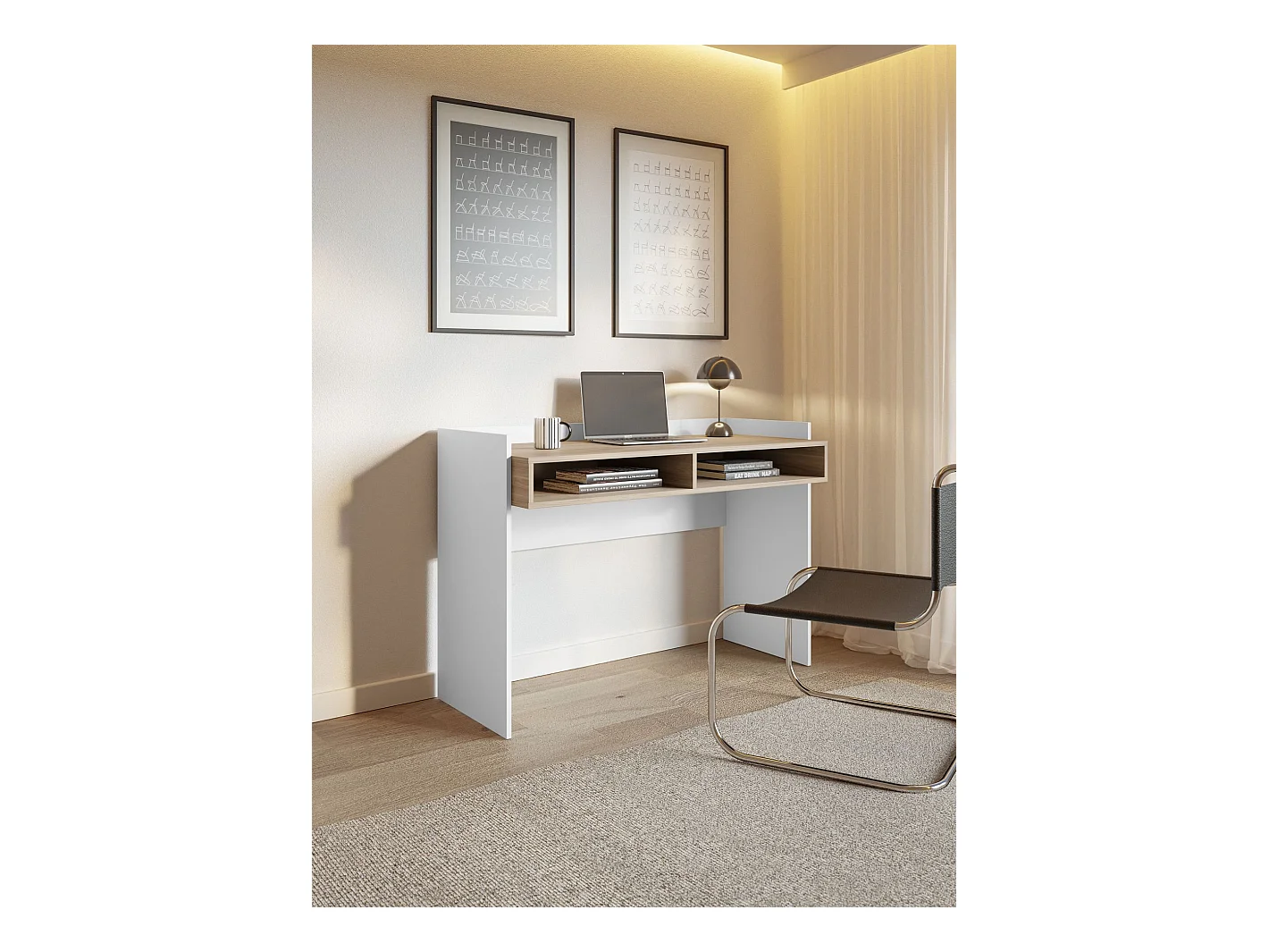 Selsey Tabise – Bureau met twee vakken – wit / notenlook – 120 × 53 cm – TABISE