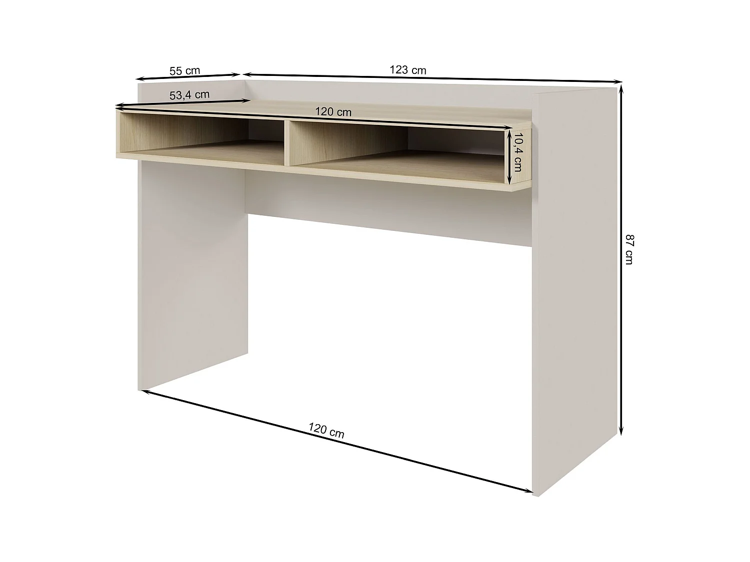 Selsey Tabise – Bureau met twee vakken – wit / notenlook – 120 × 53 cm – TABISE