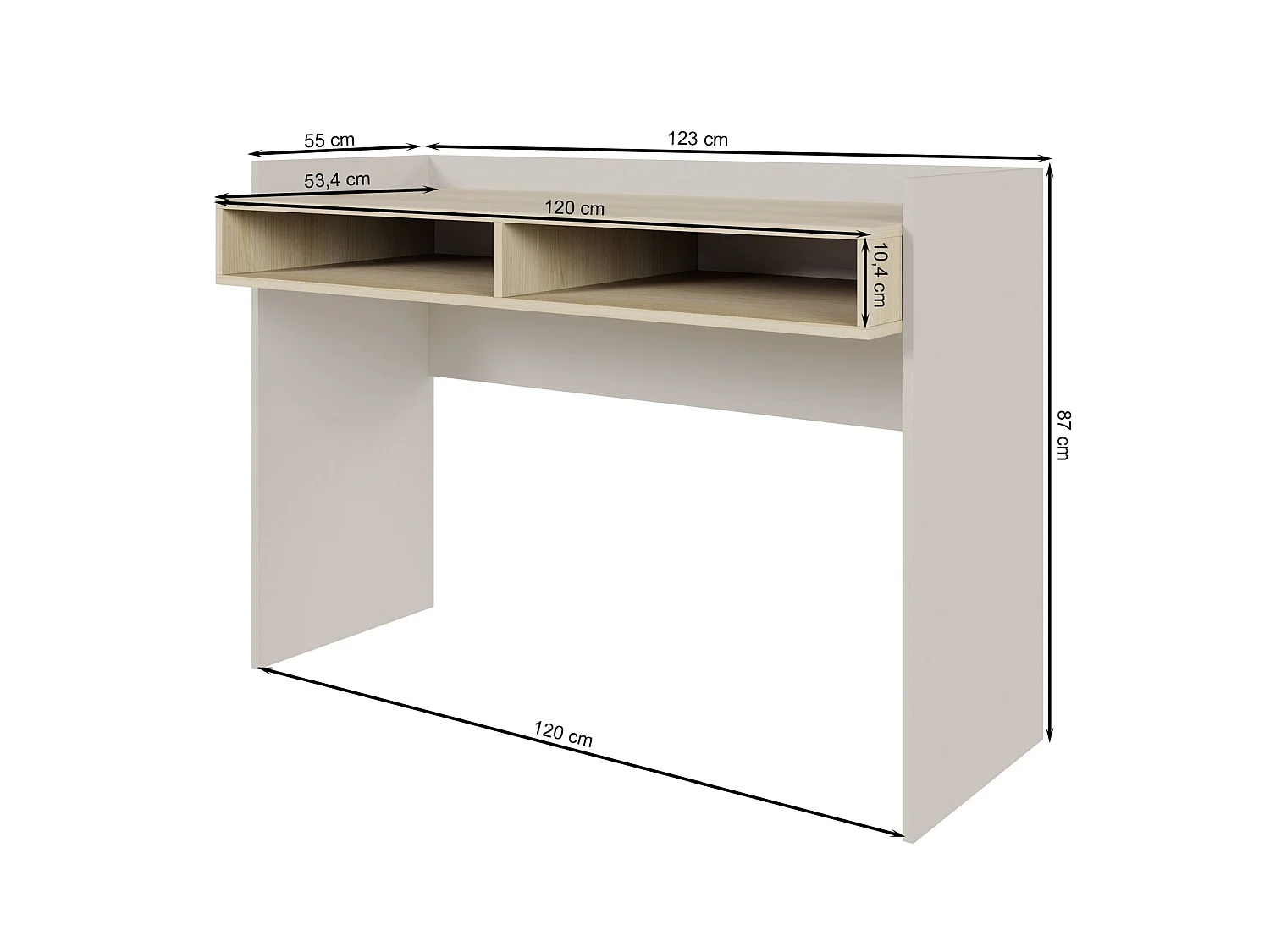 Bureau avec deux niches - 120 × 53 cm - blanc et aspect noyer - TABISE