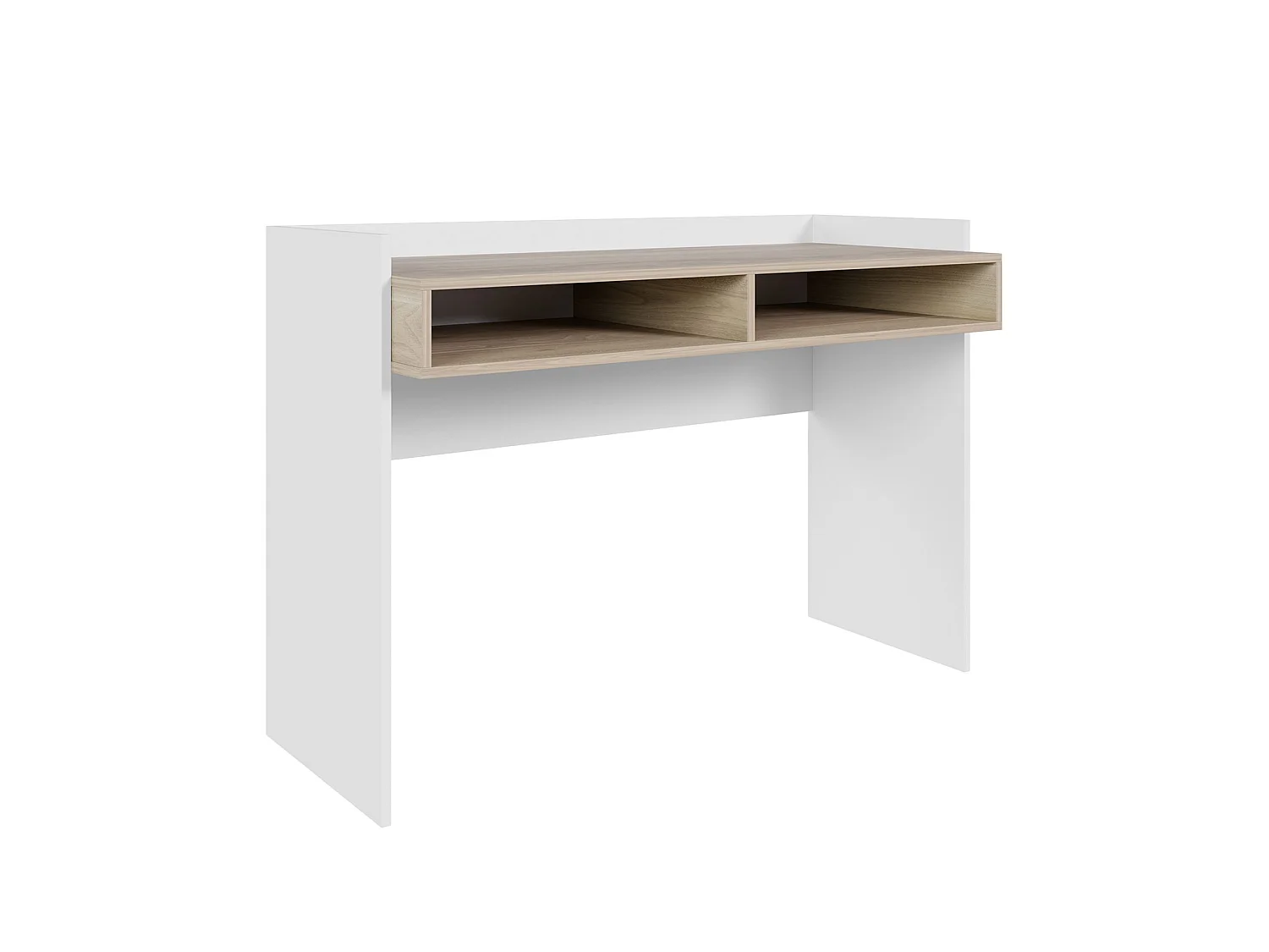 Bureau avec deux niches - 120 × 53 cm - blanc et aspect noyer - TABISE