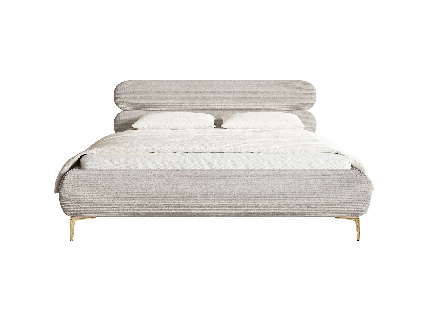 Polsterbett 180x200 mit Bettkasten – Cordstoff – goldfarbenen Füßen – Greige – ROULE CORD