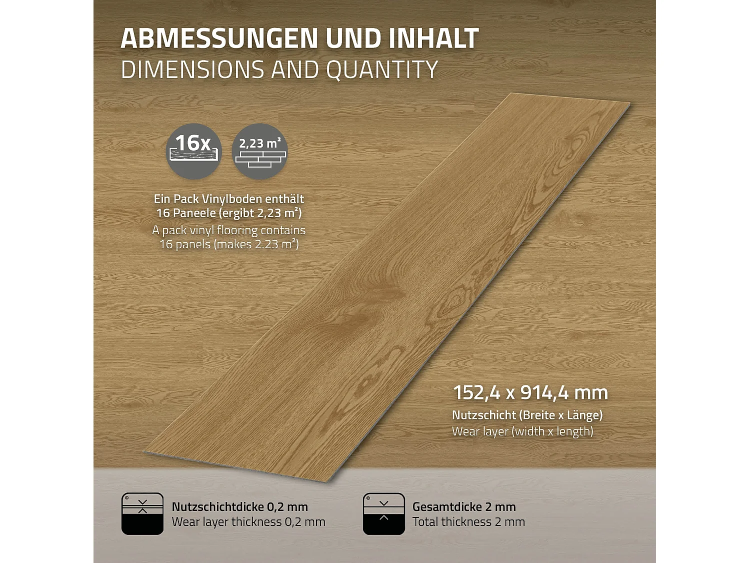 Pavimento in PVC 91,5x15,3 cm 8,92 m² rovere naturale 64 listoni 2 mm pavimenti autoadesivi con aspetto legno copripavimento impermeabile ML-Design