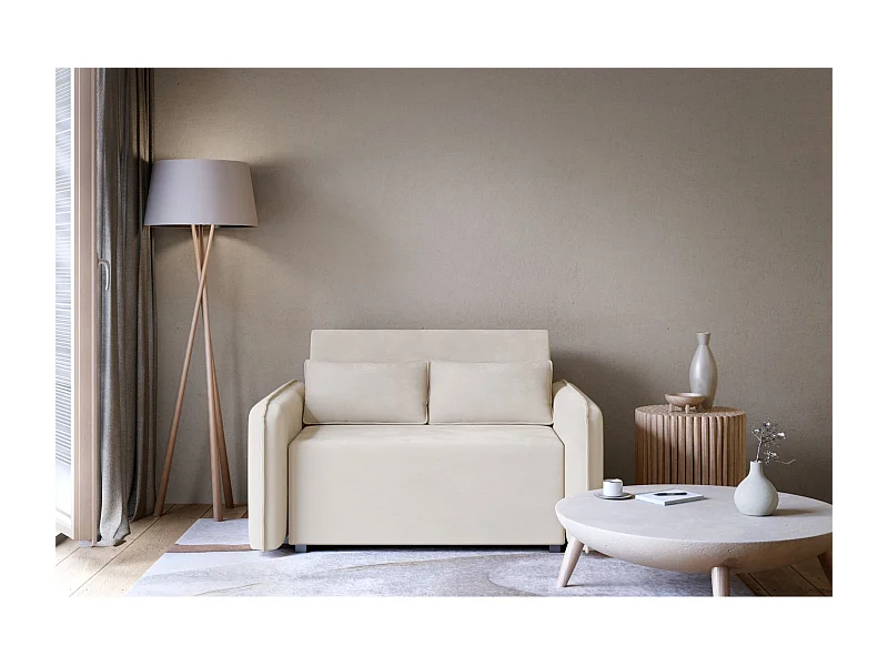 Schlafsofa 2-Sitzer – Bettkasten – Chenille hydrophob – Hellbeige – DUELIA