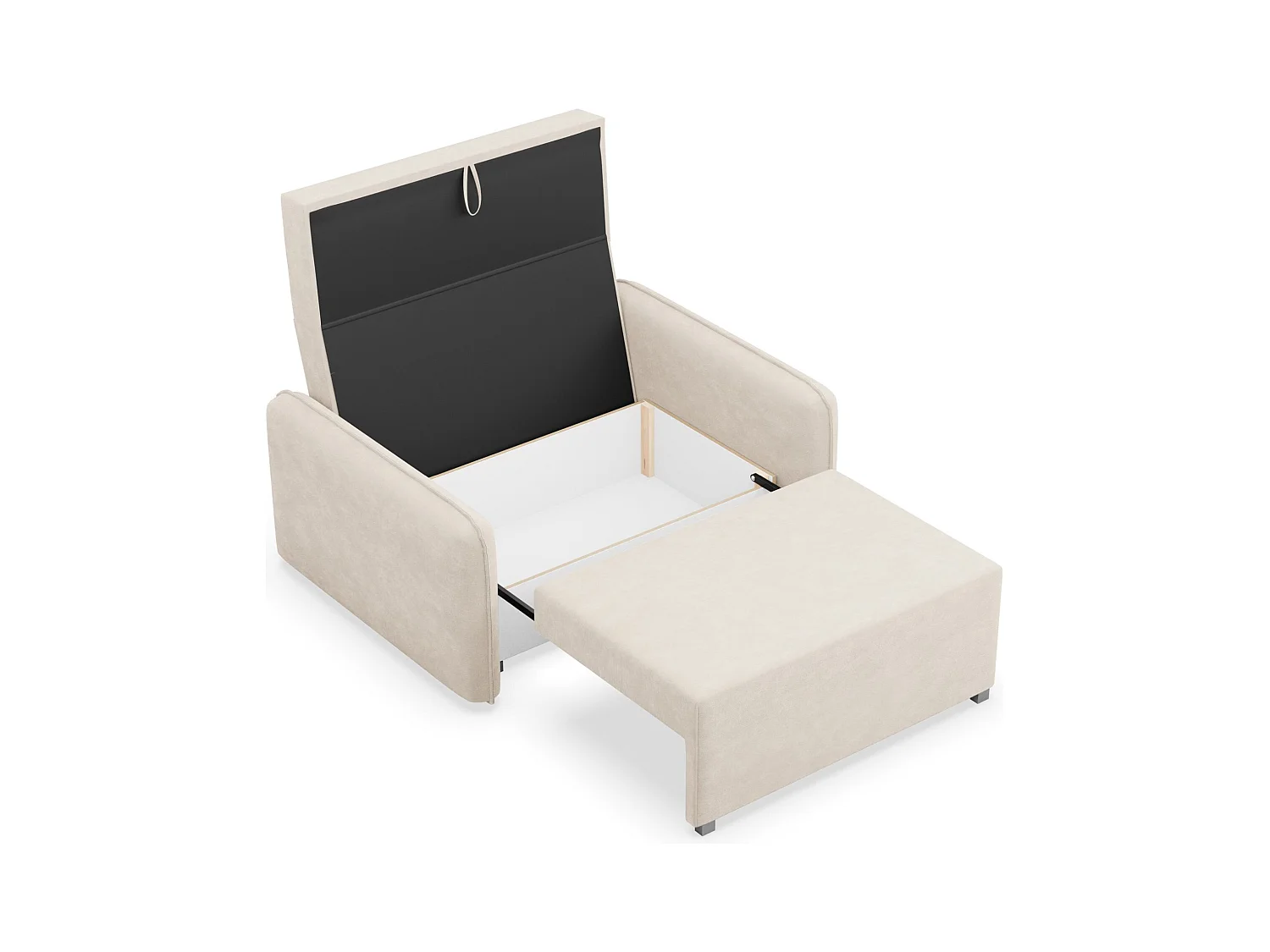 Canapé convertible 2 places – coffre – chenille hydrophobe – beige clair – DUELIA