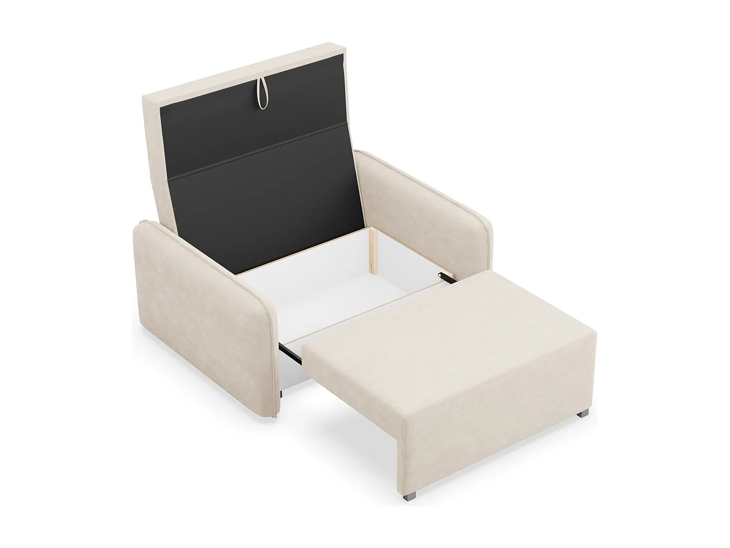 Canapé convertible 2 places – coffre – chenille hydrophobe – beige clair – DUELIA