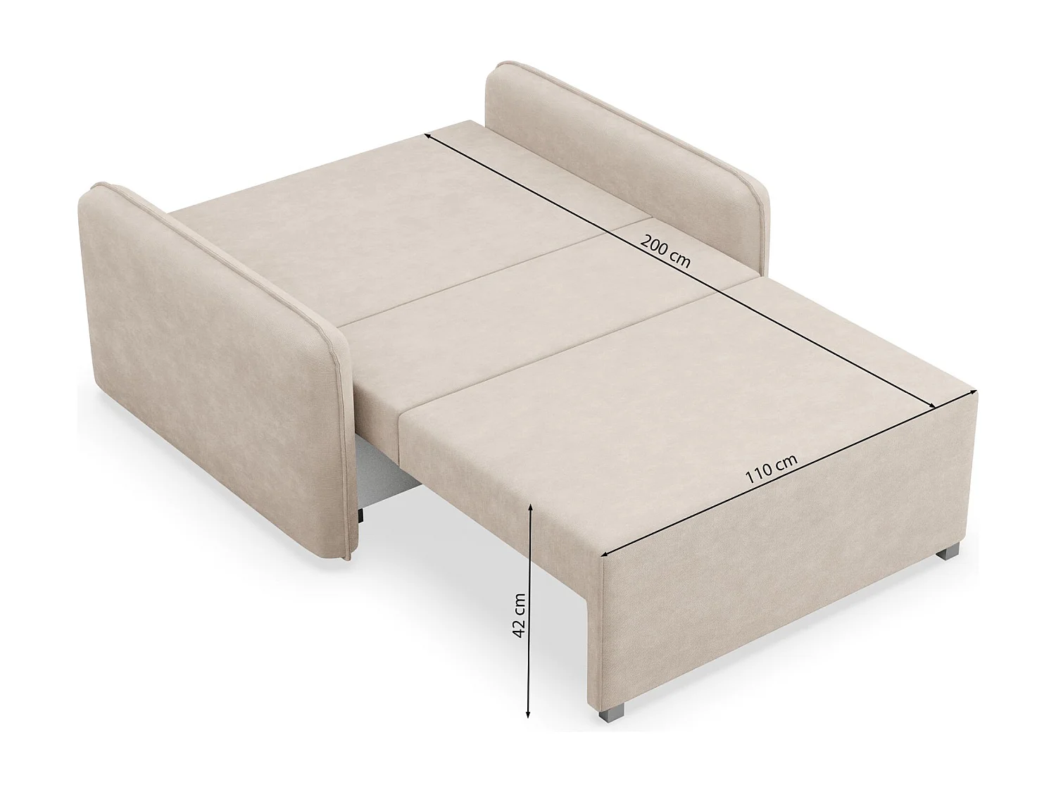 Canapé convertible 2 places – coffre – chenille hydrophobe – beige clair – DUELIA