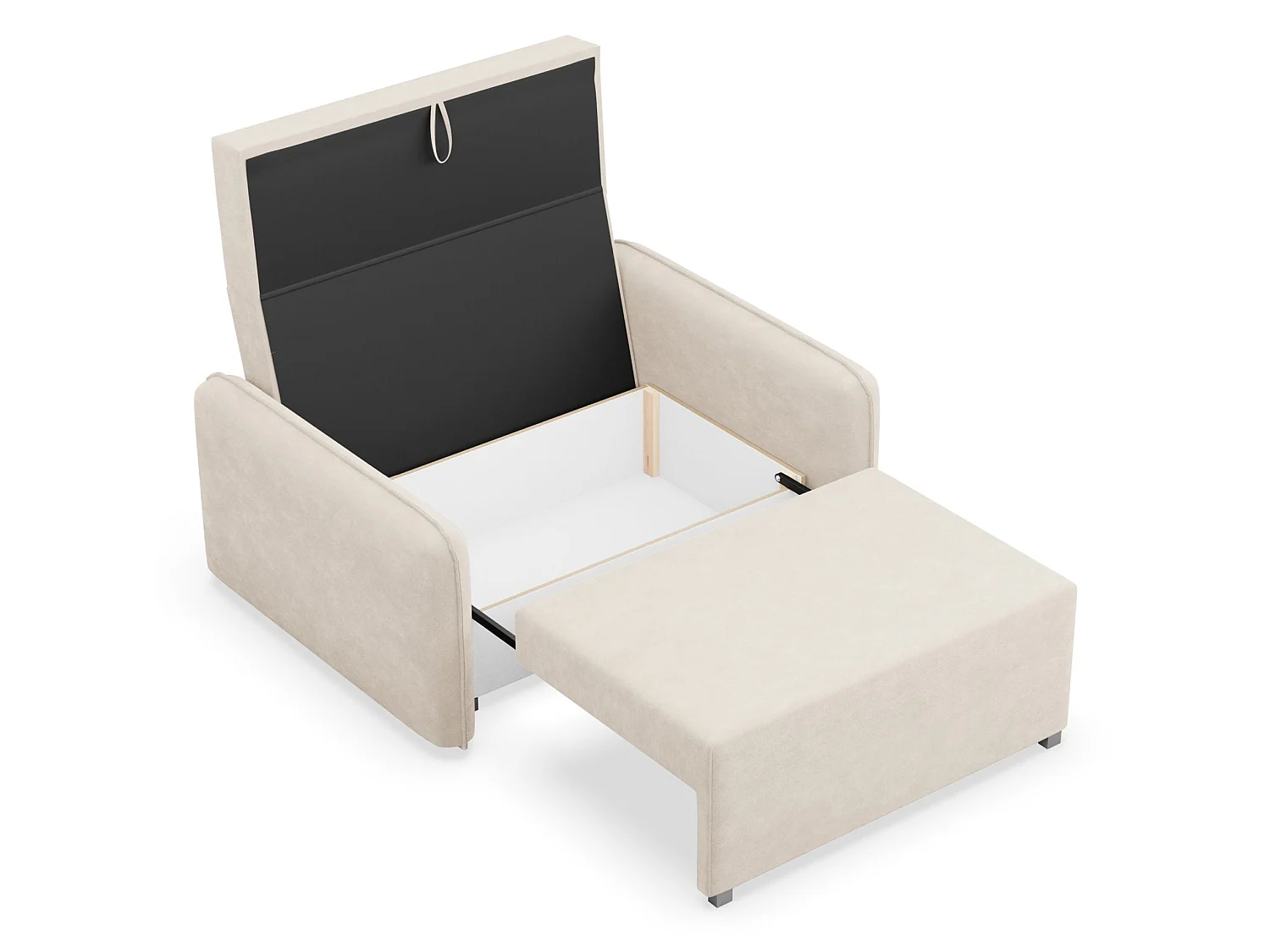 Canapé convertible 2 places – coffre – chenille hydrophobe – beige clair – DUELIA