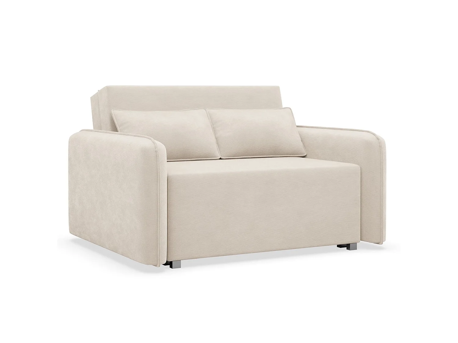 Canapé convertible 2 places – coffre – chenille hydrophobe – beige clair – DUELIA