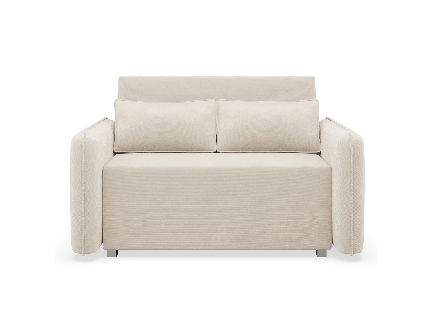 Canapé convertible 2 places – coffre – chenille hydrophobe – beige clair – DUELIA
