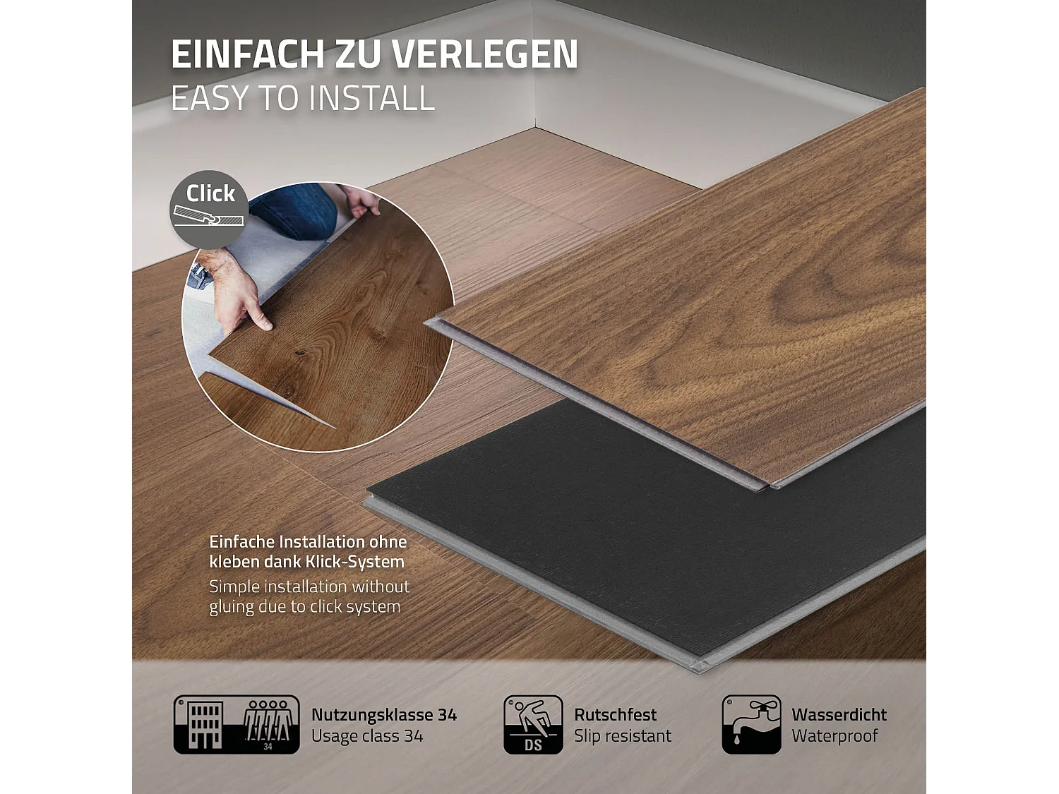 ML-Design Suelo vinílico de PVC 4,62m² madera marrón 21x planchas sistema de click 91,5x15,3cm láminas grosor 2 mm efecto madera antideslizante