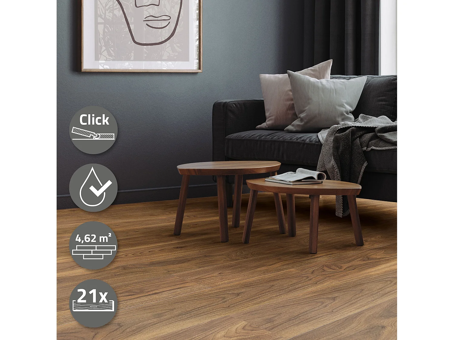ML-Design Suelo vinílico de PVC 4,62m² madera marrón 21x planchas sistema de click 91,5x15,3cm láminas grosor 2 mm efecto madera antideslizante