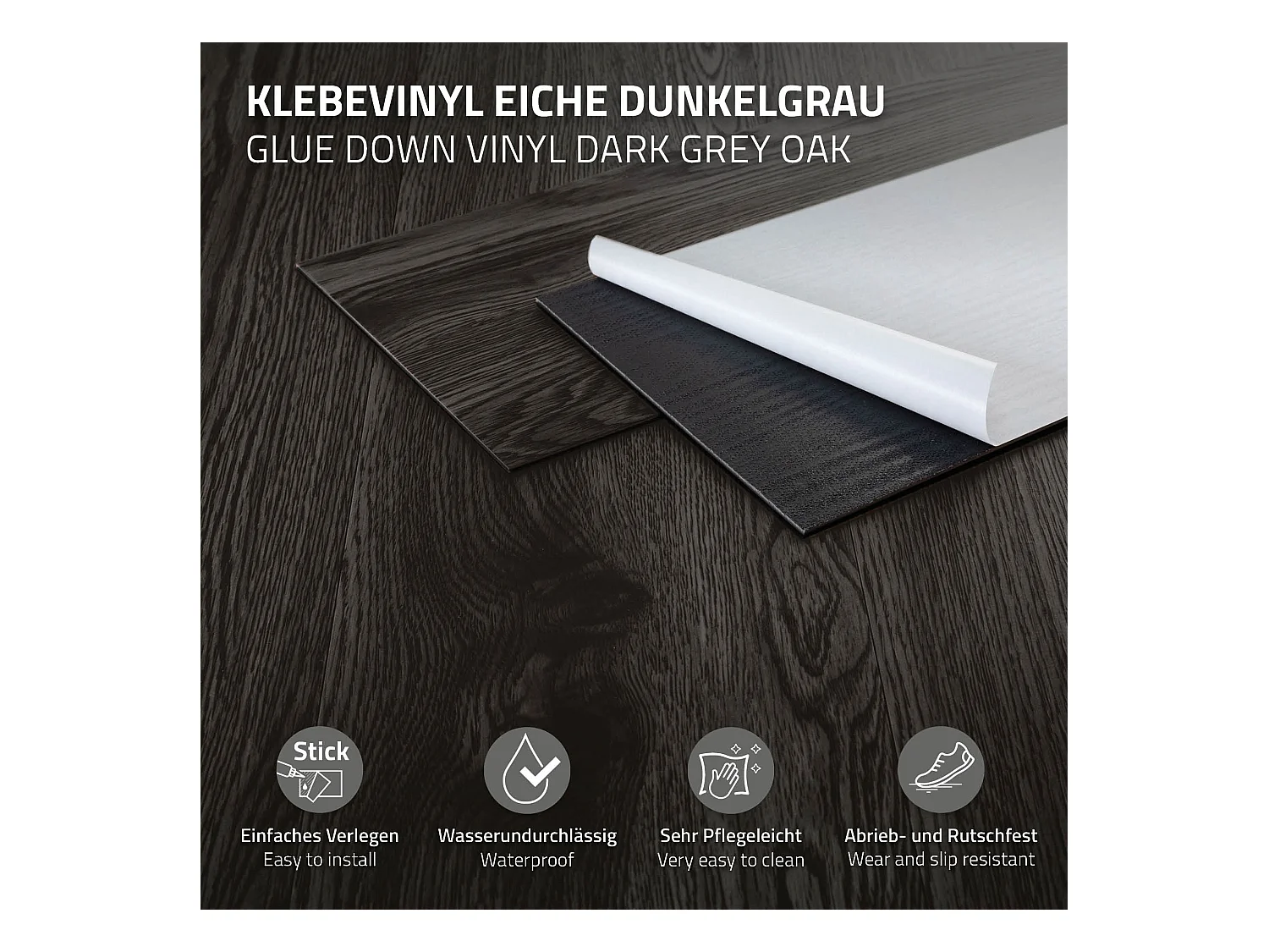 ML-Design Suelo vinílico de PVC 2,23m² roble gris oscuro 16x planchas autoadhesivas 91,5x15,3cm láminas grosor 2 mm efecto madera antideslizante