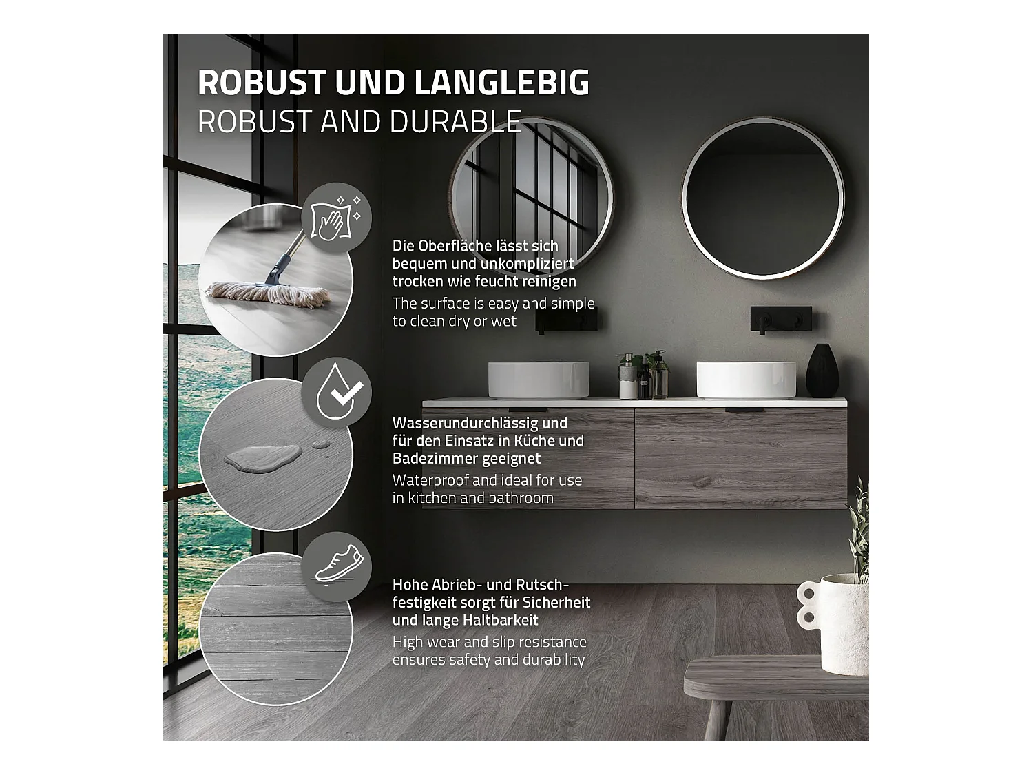 ML-Design Suelo vinílico de PVC 3,08m² color Gris Windswell Hickory 14x planchas sistema de click 122x18 cm láminas grosor 4,2mm efecto madera