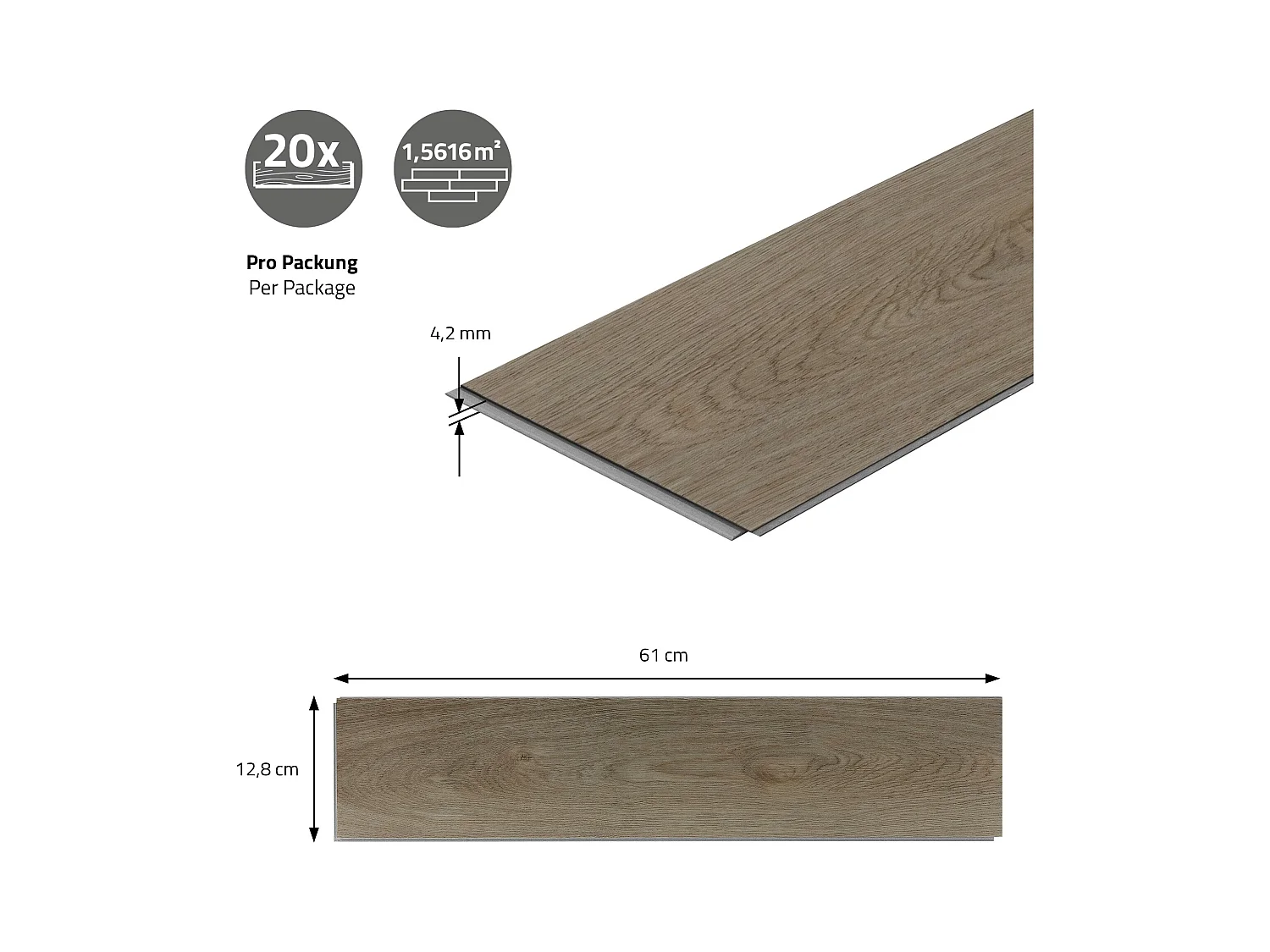 Revêtement de sol clipsable en vinyle 61cmx12,8cmx4,2mm 6,24m²/80 planches chêne chevron marron foncé imitation parquet pvc étanche classe charge 34