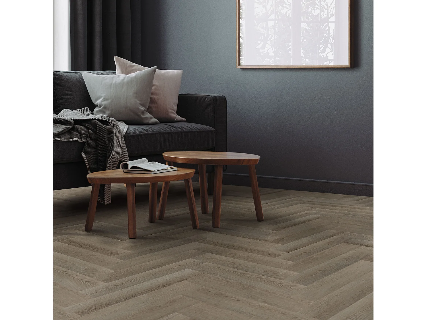 Revêtement de sol clipsable en vinyle 61cmx12,8cmx4,2mm 6,24m²/80 planches chêne chevron marron foncé imitation parquet pvc étanche classe charge 34