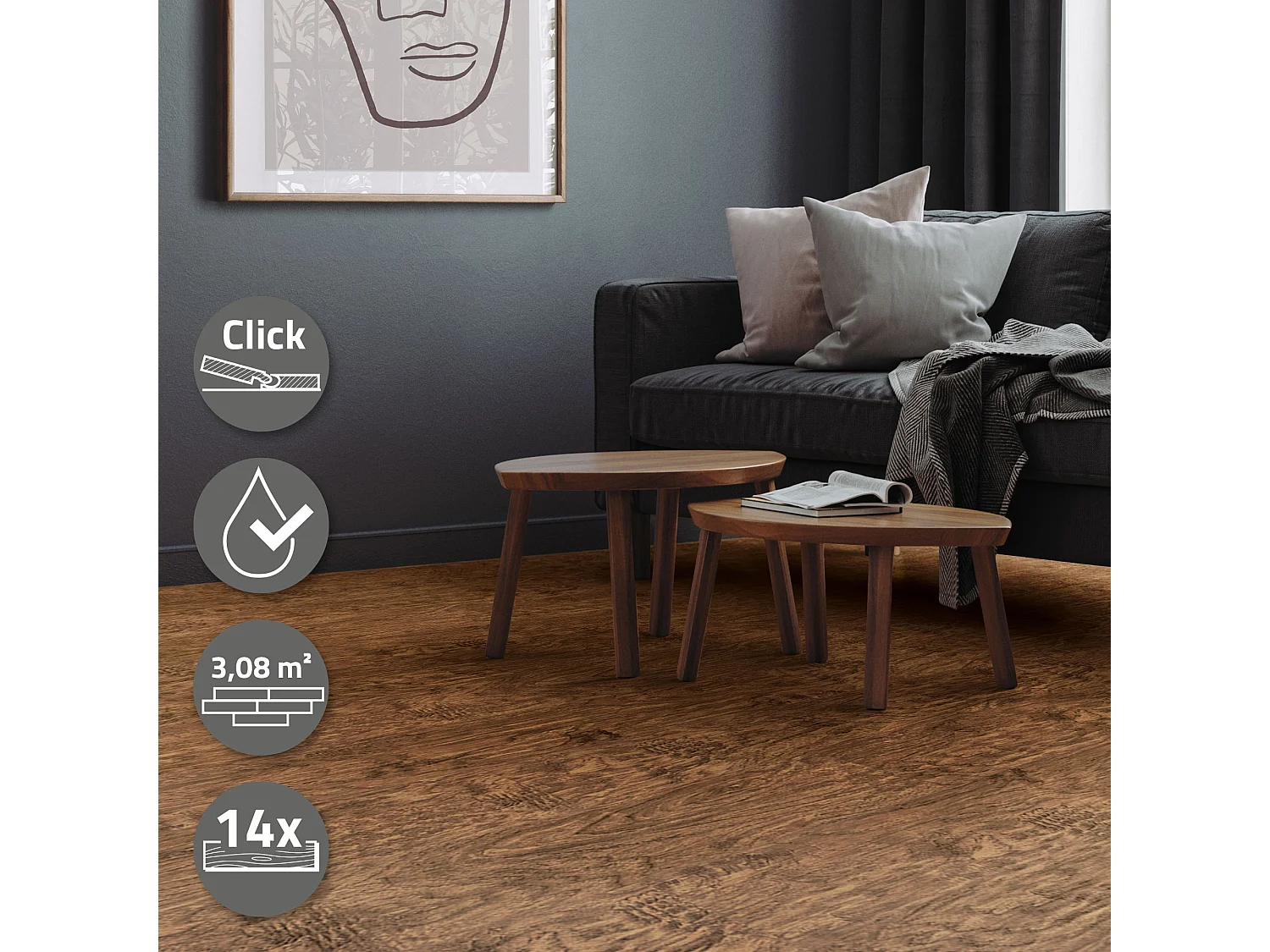 ML-Design Pavimento in PVC Deluxe 122x18cm 3,08 m² rovere classico 14 pezzi ad incastro in vinile rivestimento aspetto legno antiscivolo impermeabile