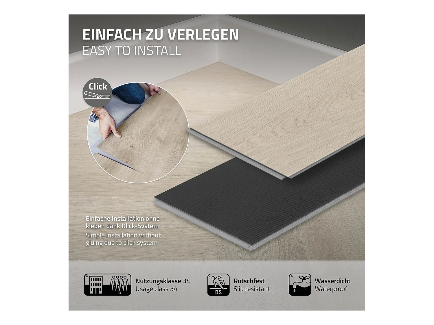 ML-Design Suelo vinílico de PVC 3.12m² color marrón roble claro 40 planchas sistema de click 61x12,8cm láminas grosor 4,2mm efecto madera