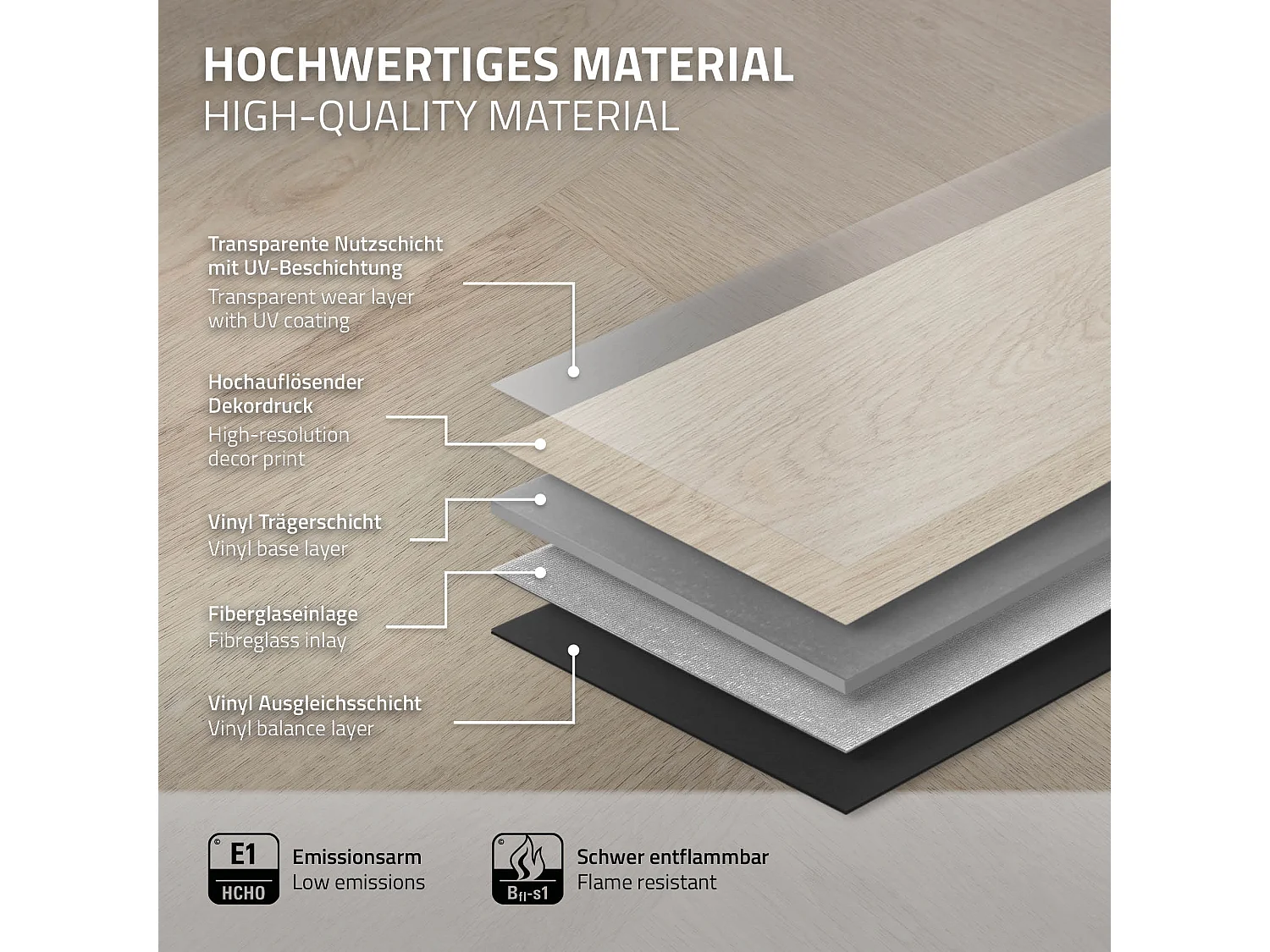 Pavimento in PVC Deluxe 61x12,8cm 3,12m² a click rovere chiaro a spina di pesce 40 listoni in vinile rivestimento aspetto legno impermeabile ML-Design