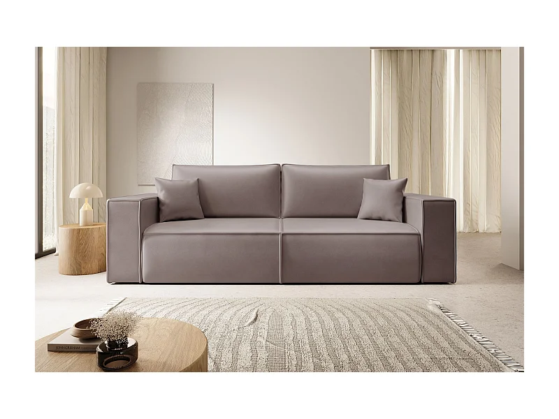 Schlafsofa 3-Sitzer – Bettkasten – Kunstleder – Dunkelbeige – FARESE CUERO