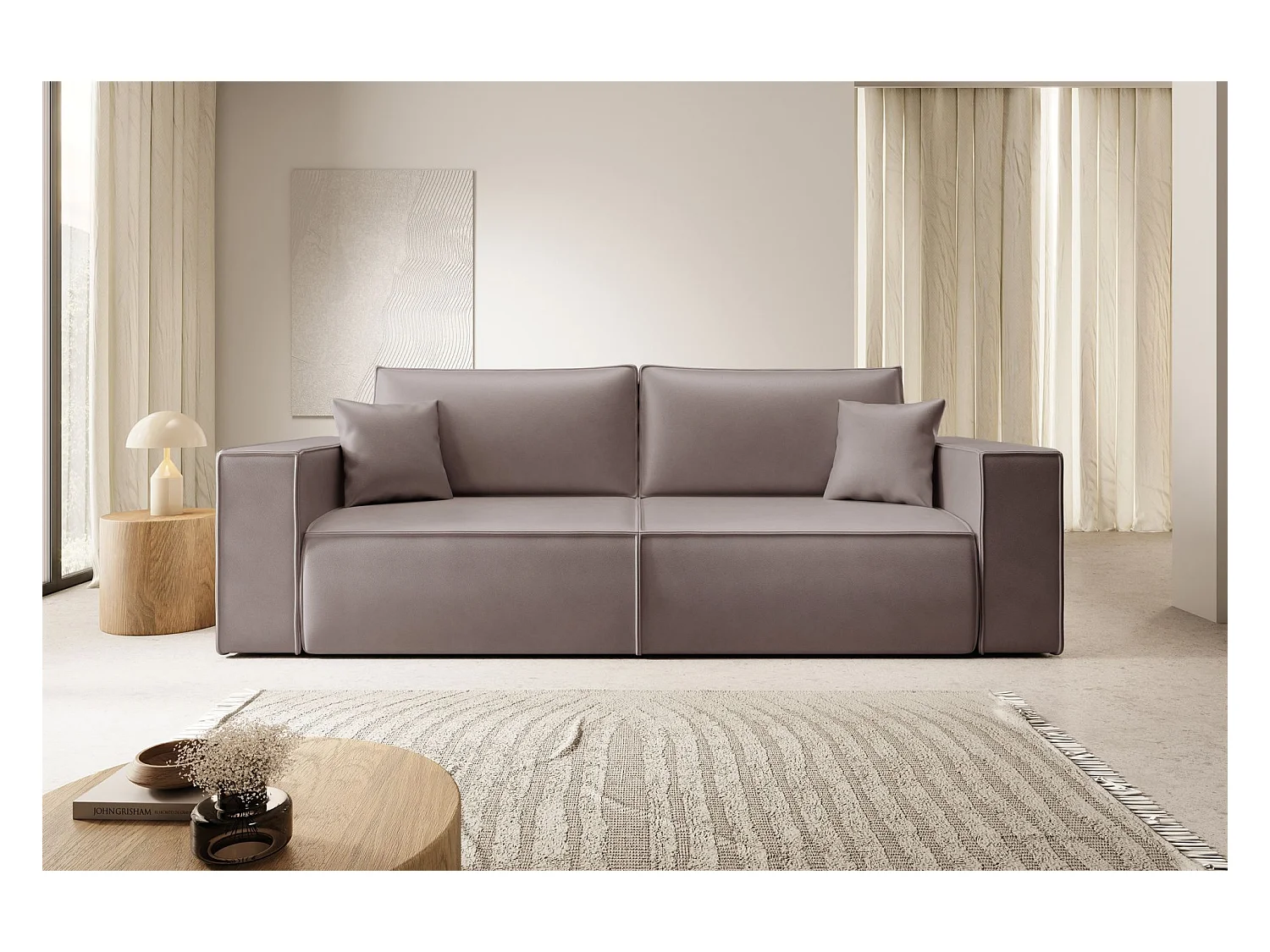 Schlafsofa 3-Sitzer – Bettkasten – Kunstleder – Dunkelbeige – FARESE CUERO