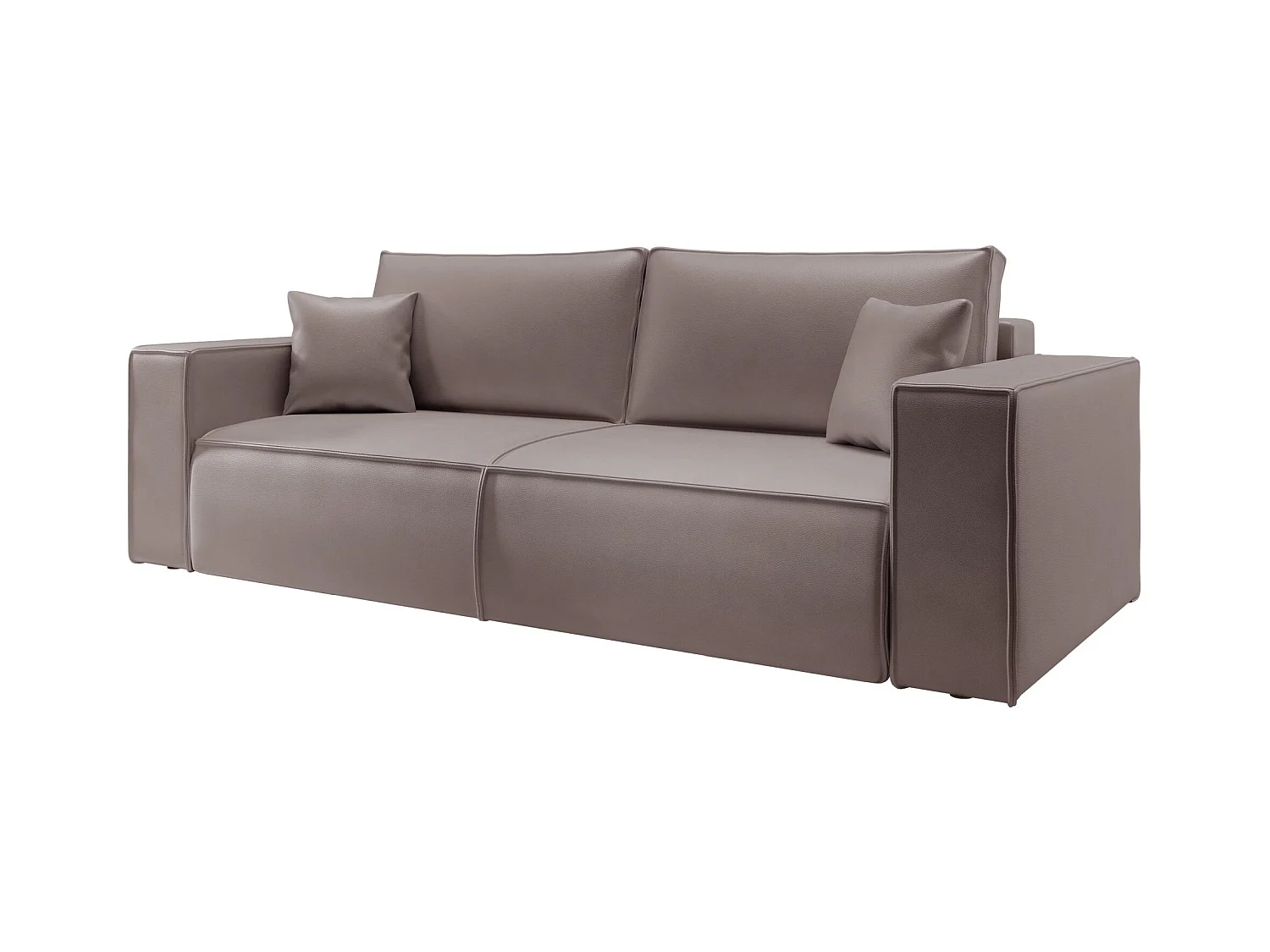 Schlafsofa 3-Sitzer – Bettkasten – Kunstleder – Dunkelbeige – FARESE CUERO