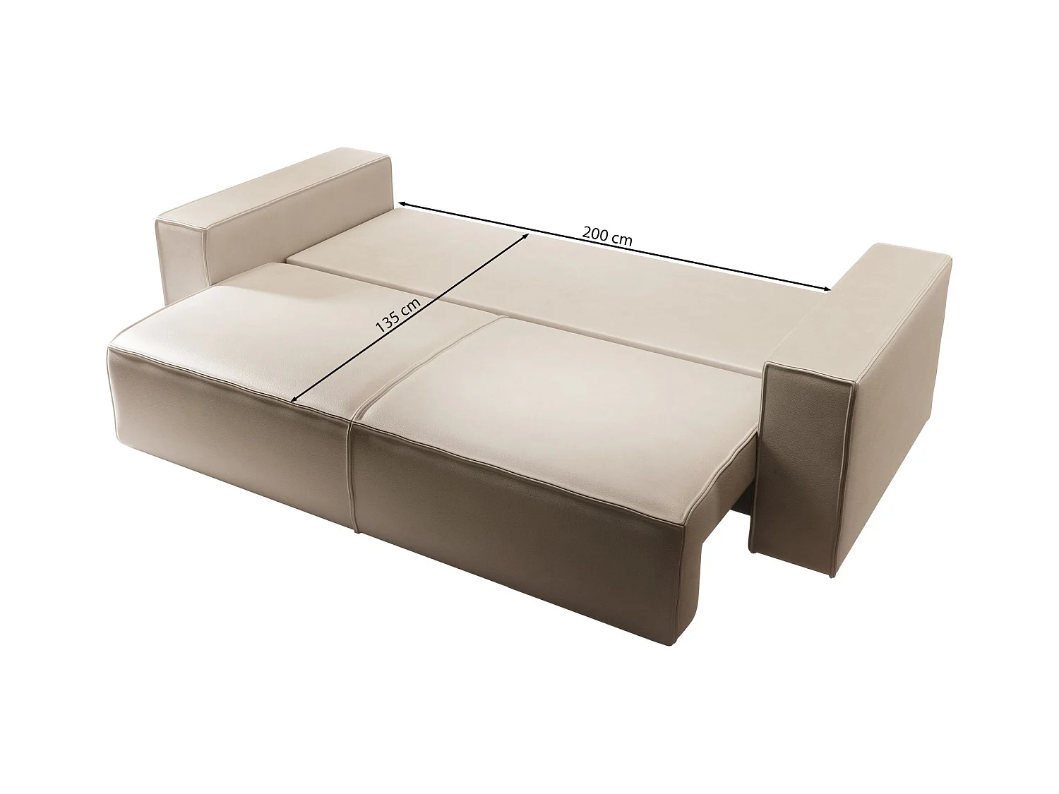Schlafsofa 3-Sitzer – Bettkasten – Kunstleder – Dunkelbeige – FARESE CUERO