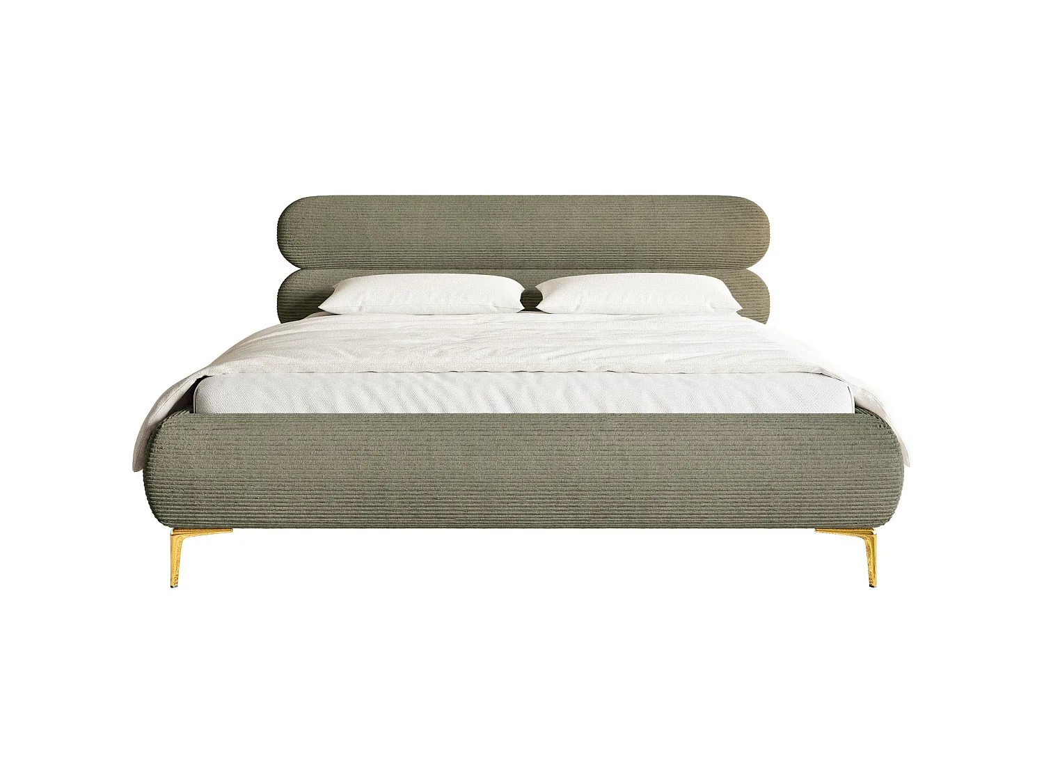 Lit tapissé 160x200 – rangement – velours côtelé – vert olive – ROULE CORD