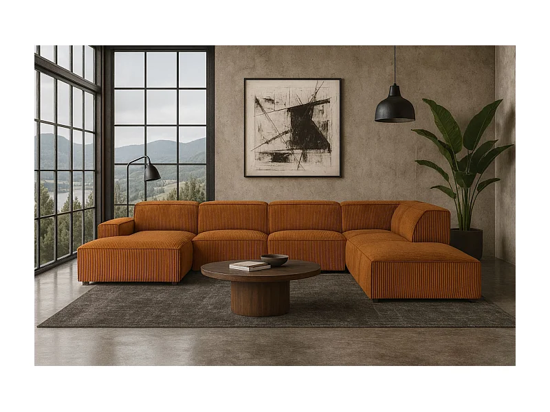 Ecksofa U-Form Cursal V, Stoff Poso, Kupfer, Rechts