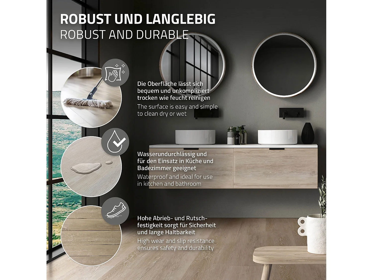 Pavimento in PVC Deluxe 122x18cm 6,16 m² 4,2mm rovere lucido 28 pezzi ad incastro vinile rivestimento aspetto legno antiscivolo impermeabile ML-Design