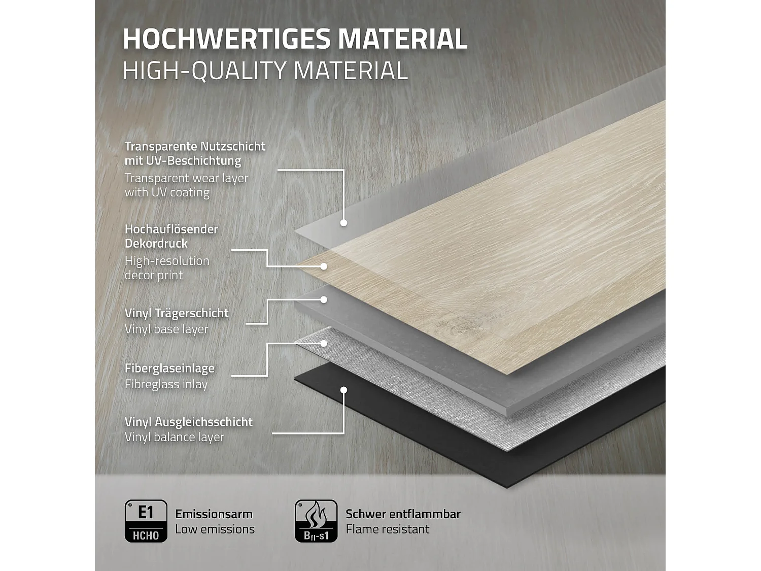 Pavimento in PVC Deluxe 122x18cm 6,16 m² 4,2mm rovere lucido 28 pezzi ad incastro vinile rivestimento aspetto legno antiscivolo impermeabile ML-Design