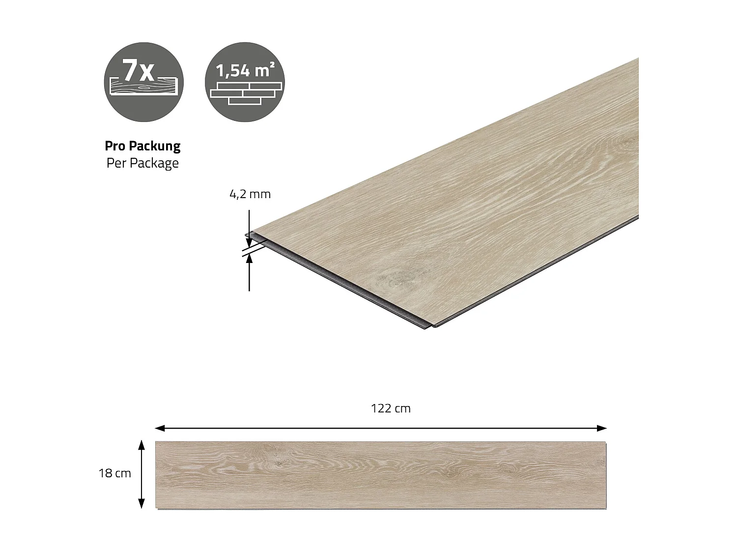 Pavimento in PVC Deluxe 122x18cm 6,16 m² 4,2mm rovere lucido 28 pezzi ad incastro vinile rivestimento aspetto legno antiscivolo impermeabile ML-Design