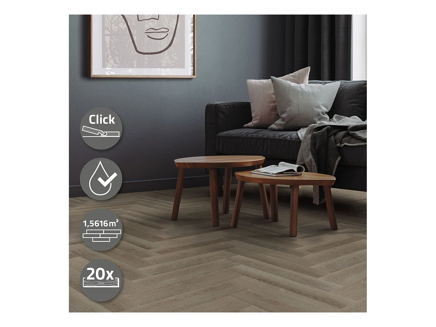 ML-Design Suelo vinílico de PVC 1.56m² marrón roble oscuro  20x planchas sistema de click 61x12,8cm láminas grosor 4,2mm efecto madera impermeable