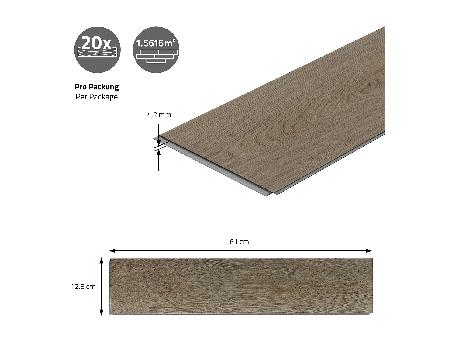 ML-Design Suelo vinílico de PVC 1.56m² marrón roble oscuro  20x planchas sistema de click 61x12,8cm láminas grosor 4,2mm efecto madera impermeable