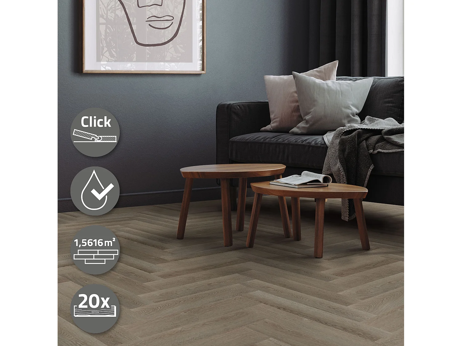 ML-Design Suelo vinílico de PVC 1.56m² marrón roble oscuro  20x planchas sistema de click 61x12,8cm láminas grosor 4,2mm efecto madera impermeable