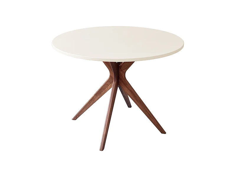 Runder Esstisch 100cm Jubi Bold Perlweiß Eichenbeinen