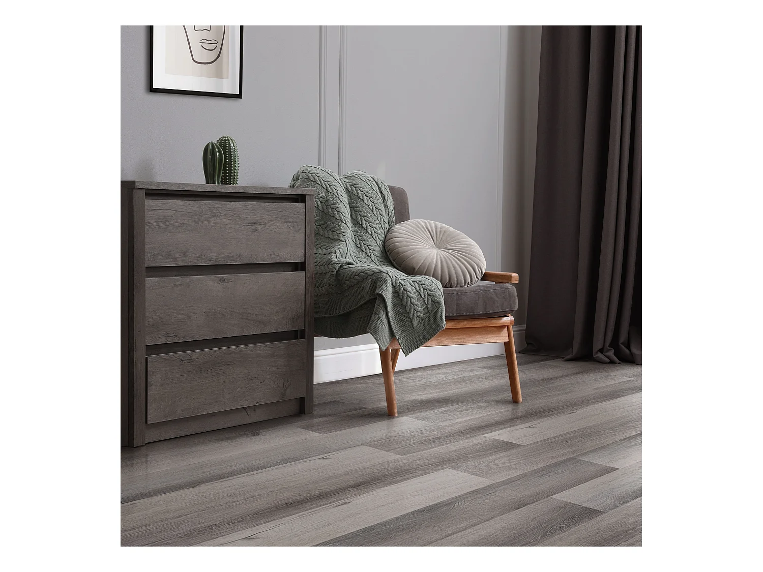 Revêtement de sol autocollant en PVC vinyle 6,69m²/48 planches 91,5 cm x 15,3 cm gris aspect de pin antidérapant résistant à l'eau l'abrasion